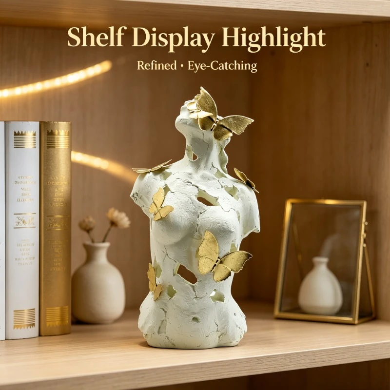 Abstract Female Bust with Gold Butterflies, Resin Art Sculpture for Home Office Decor & Gift - view 4