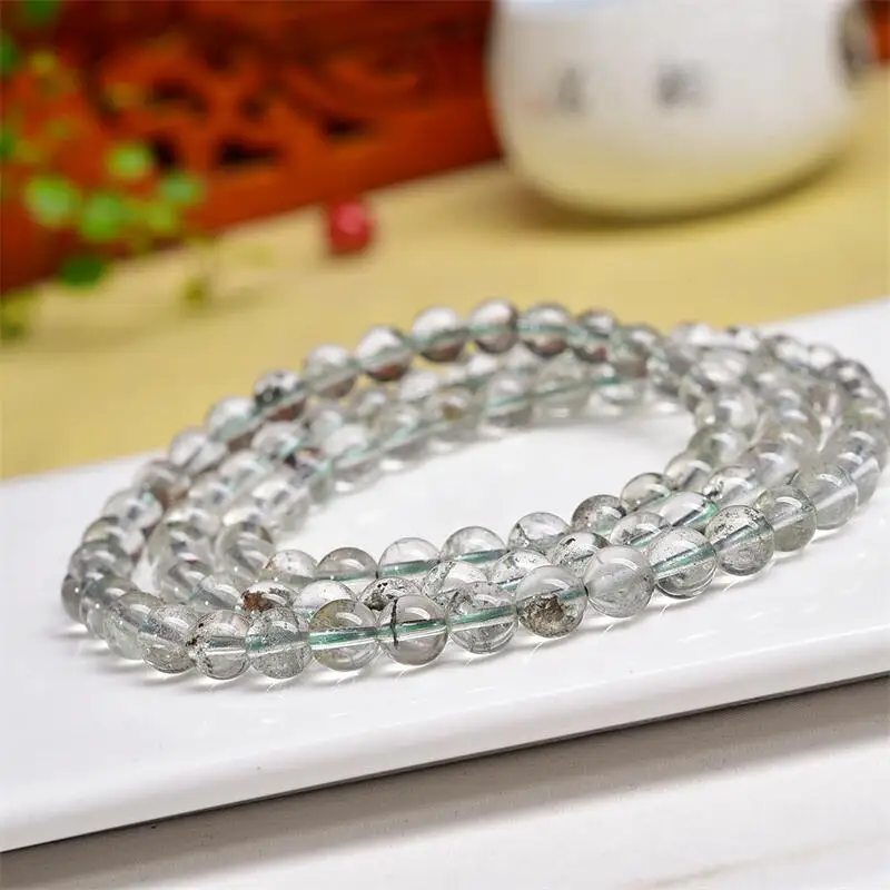 

Natural Green Garden Quartz Triple Circle Bracelet Smooth Gemstone Reiki Healing Jewelry Energy Crystal Holiday Gift 1PCS 6mm