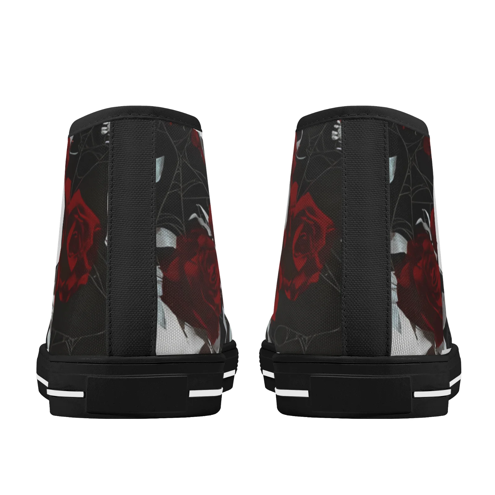 รองเท้าผ้าใบแบบหุ้มข้อสูงลายหัวกะโหลกสไตล์โกธิคสำหรับผู้ชายและผู้หญิง รองเท้าแบบวัลคาไนซ์ รองเท้าผ้าใบแบบแบน