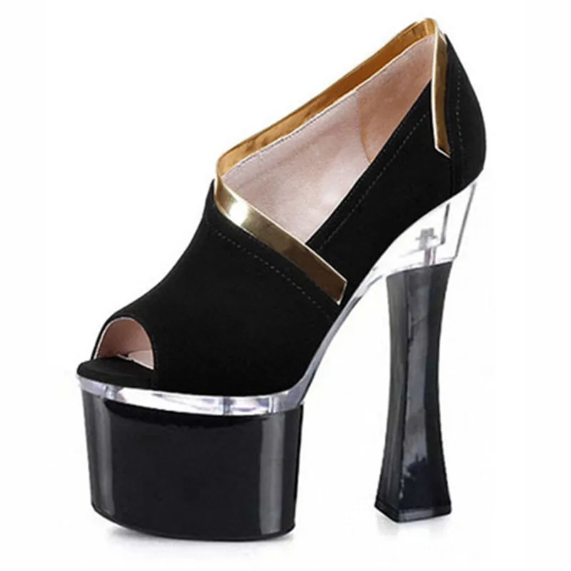 

2018 new fashion club super high heels, thick bottom waterproof platform women's shoes 18cm hate high heels