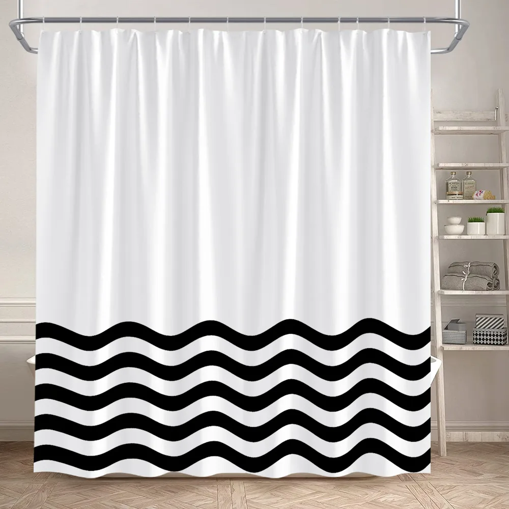 

Black and White Wave Striped Shower Curtain Creative Geometric Line Design Modern Minimalist Bathroom Curtains Fabric Home Decor
