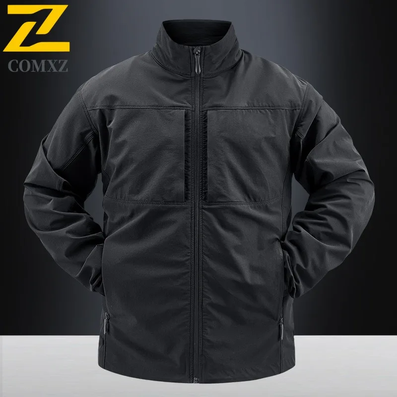 

COMXZ 2025 Men Casual Jacket Coat Middle Aged Stand Collar Loose Fit Spring Autumn New Arrival Big Size lightweight windbreaker