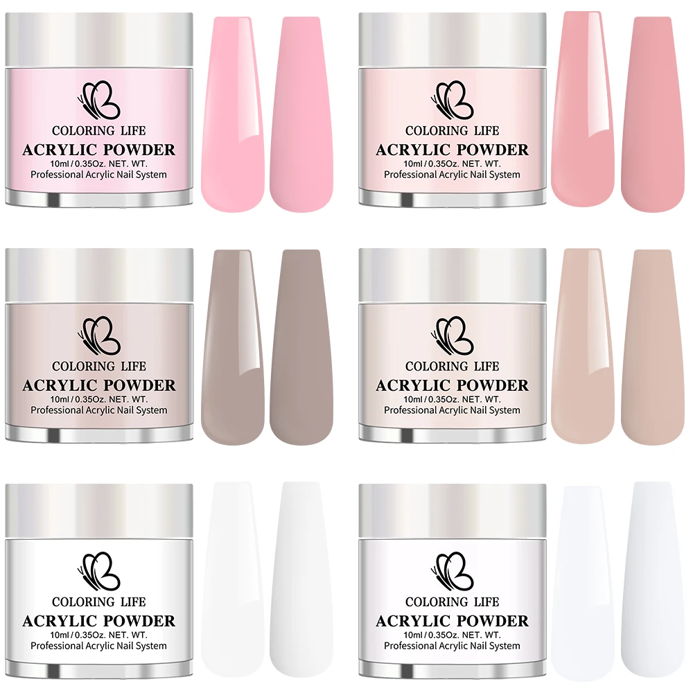 

6Pcs*7g Acrylic Nail Powder Set Pink Nude White Acrylic Polymer Powder for French Nail Carving Extension Dipping Acrylic Powder