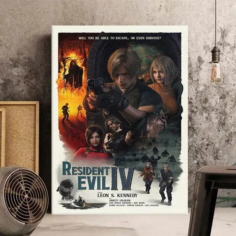 R-Resident Evil Vintage Poster Canvas Wall Art Print Horror Game Decorative Painting for Home Living Room Decor Gamer Gift