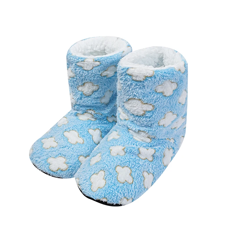 Women Christmas winter home boots Flannel Shell Printed Flower Cotton Boots Winter Home Warm Floor Shoes