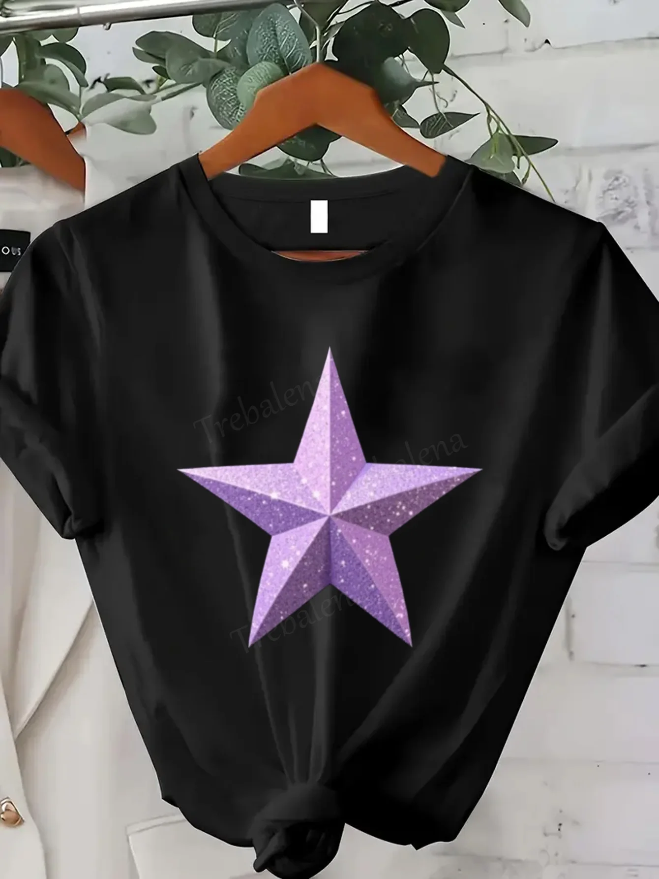 

Женская футболка Женская повседневная футболка с блестящим фиолетовым звездным принтом