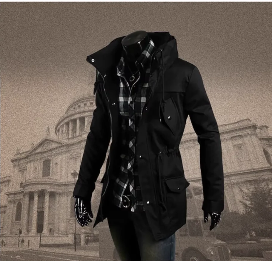 Men's 2025 Autumn New Product Medium to Long British Windbreaker Thin Coat Casual Korean Edition Youth Men's Slimming Jacket