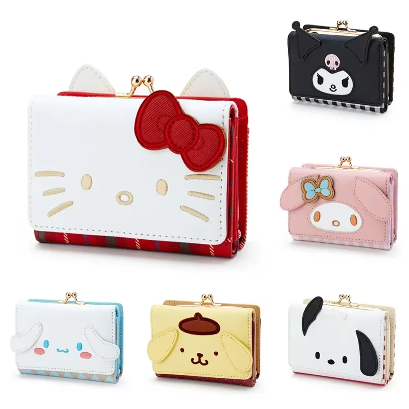 

Кошелек из искусственной кожи Hello Kitty, сумка для карт, милый Kuromi, повседневный модный складной кошелек из искусственной кожи, милый Cinnamoroll, подарки на день рождения