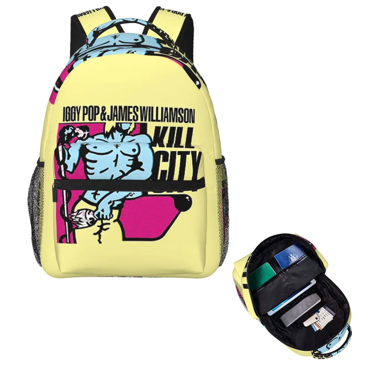 Iggy Pop Kill City Punk Rock Student Backpack School Bag Hiking Travel Daypack for Boys Girls Fashion Bookbag Shoulder Bags