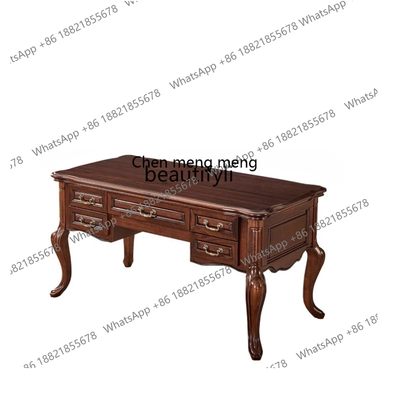 

American all-solid wood desk, household black walnut computer desk, leather chair 1.5m study furniture