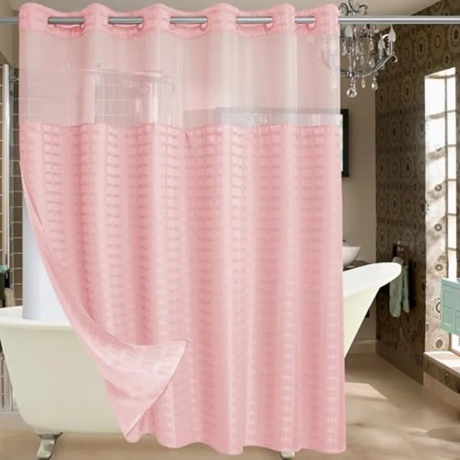 

Extra Wide No Hook Shower Curtain with Snap in Liner Set, 108" x 74" Hotel Luxury Pink Shower Curtains for Bathroom with See Th