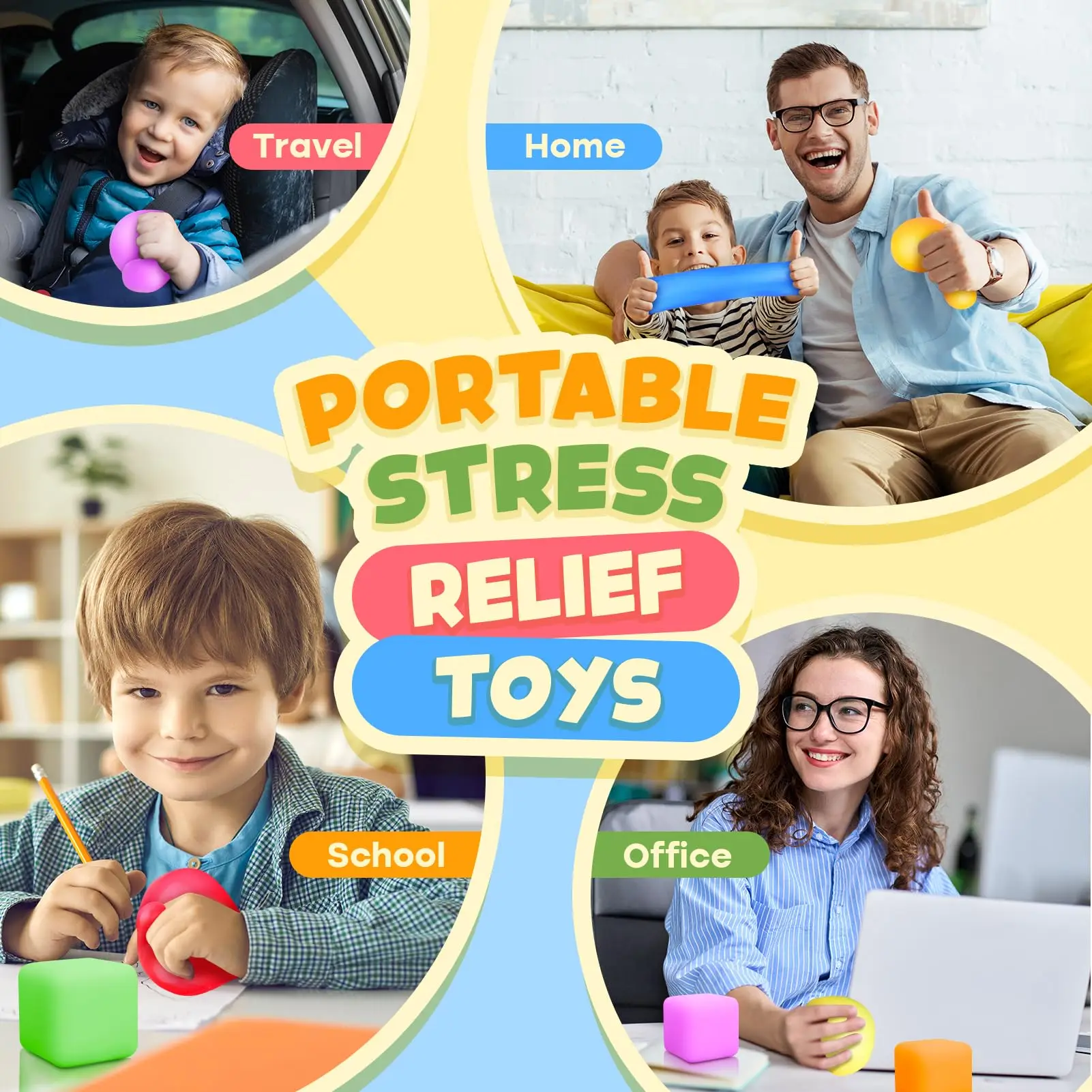 Stress Cube Fidget Toy for Kid,Squeeze Stress Ball Toy per l'ansia, Squishy Ball giocattolo sensoriale per Kid Adult Classroom Office Party