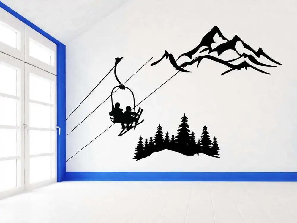 Ski Lift Wall Decals Gifts for Skiers Alpine Artwork Pine Vinyl Stickers Home Cottage Winter House Decoration Extreme Sports Jx1