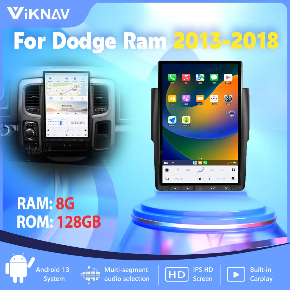 

14,4-дюймовый автомобильный радиоприемник Android 13 для Dodge Ram 2013-2018 с сенсорным экраном, автостерео, GPS-навигация, мультимедийный видеоплеер Carplay