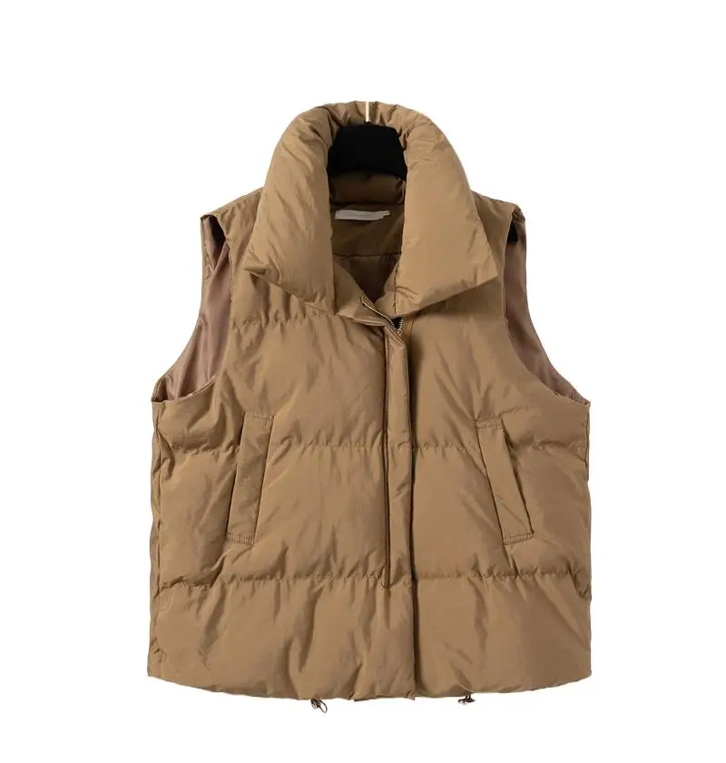 

Женственный новый осенне-зимний ультралегкий пуховый жилет с воротником-стойкой, хит продаж, простой однотонный теплый повседневный жилет на молнии с карманами