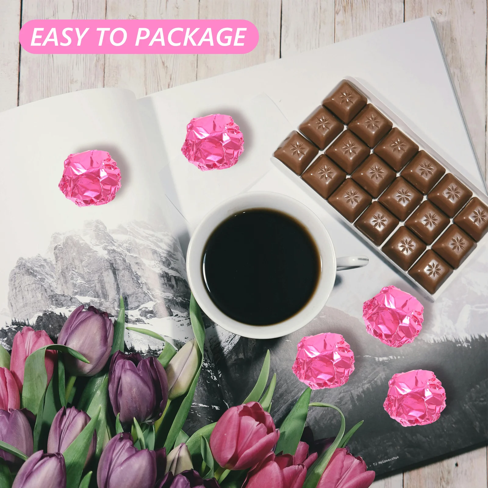 

100pcs Chocolate Packaging Paper 20X20Cm Aluminum Foil Sheets For Candy Caramel Diy Wrapping Baking Supplies Kitchen Bar Tools