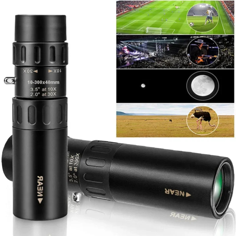 

10-300x40 зум-телескоп HD 4K, портативный мощный бинокль, большой радиус действия, профессиональный монокуляр, искусственная кожа для охоты, кемпинга