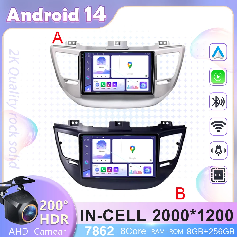 

For Hyundai Tucson IX35 3 2015 2016 2017 2018 Android14 car head unit multimedia video GPS player radio Wireless Carplay Car 5G