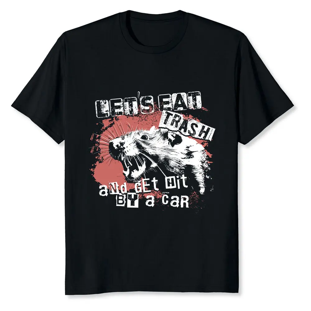 

Let's Eat Trash And Get Hit By A Car Funny Opossum T-Shirt Y2K tops Unisex Summer Short Sleeve