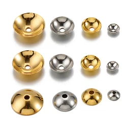 50 Uds. De tapas de cuentas redondas de acero inoxidable de Color dorado de 3-10mm, cuentas espaciadoras para fabricación de joyería, accesorios de componentes DIY, venta al por mayor