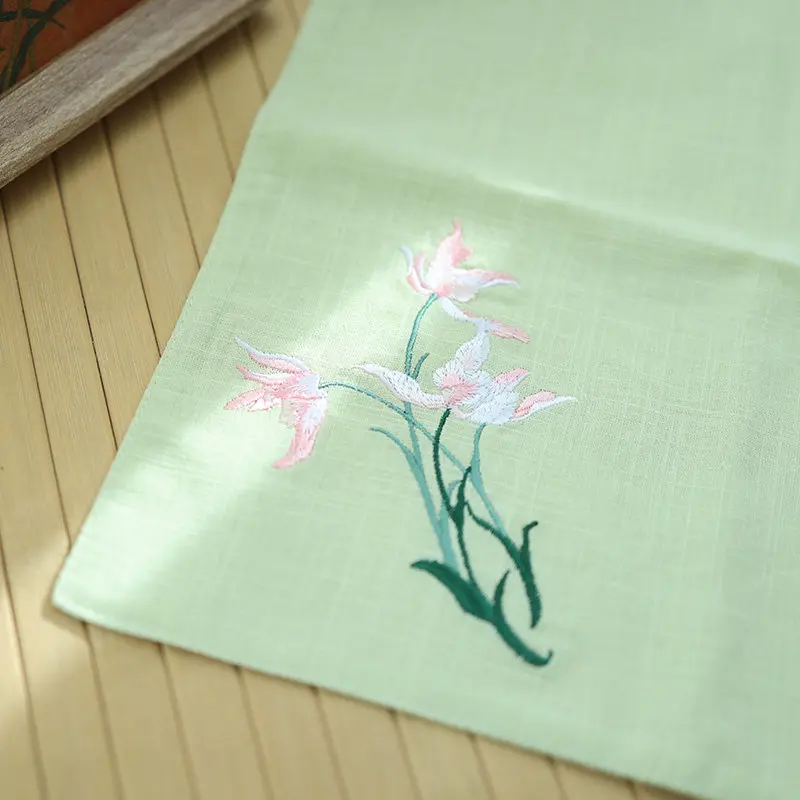 Chinese Style Embroidered Orchid Cotton Handkerchief Portable Sweat Absorbent Square Towel For Women Men Hanfu Accessory Customi