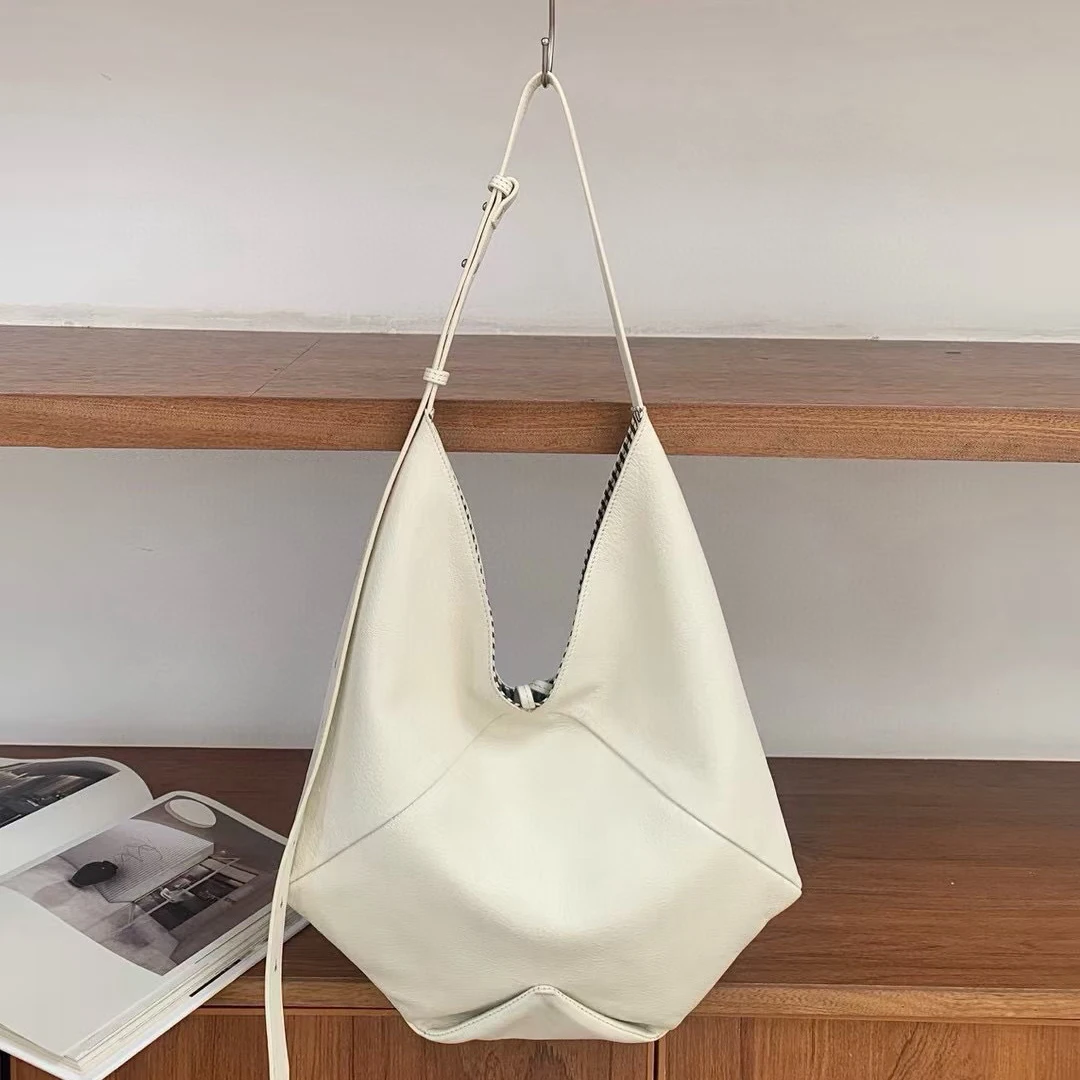 

Top Cowhide Women's Armpit Bag 2025 New Niche Design Large Capacity Tote Bag Antique Simple Single-Shoulder Crossbody Bag