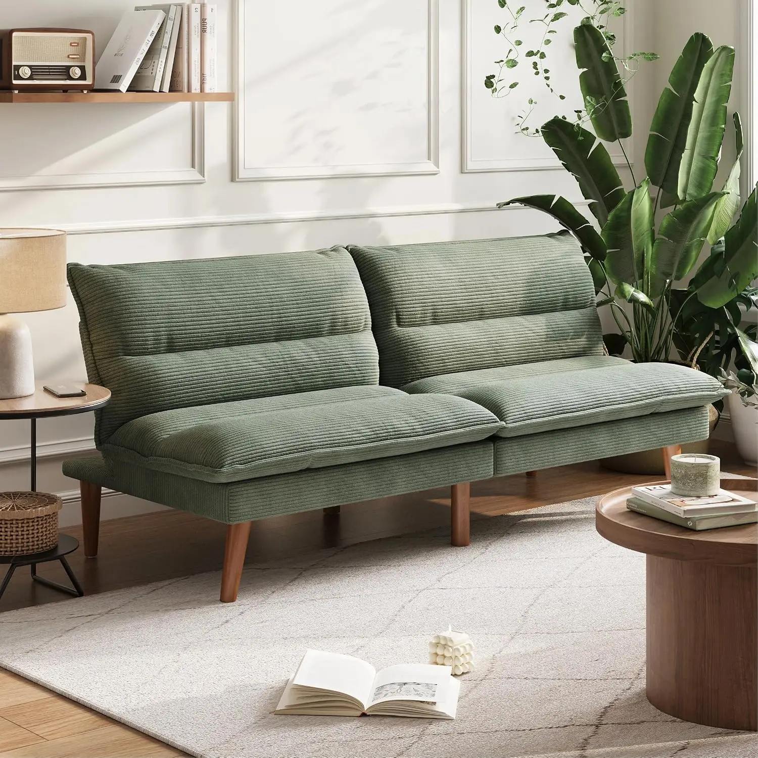 Corduroy Futon Sofa Bed With 3-Position Adjustable Backrest, Convertible Loveseat For Small Spaces, Customized