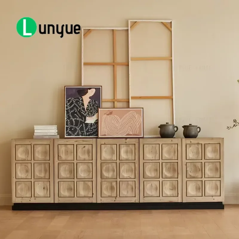 European Rural Retro Solid Wood Sideboard Recycled Pine Birch Living Room Hotel Furniture Vintage Storage Cabinet Home Decor