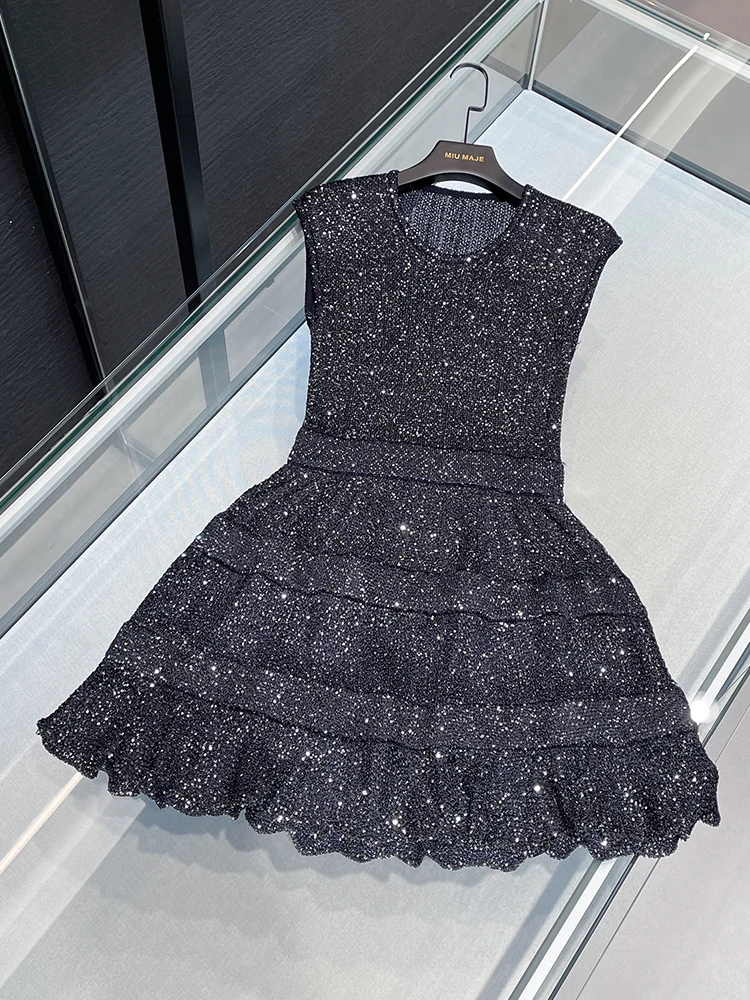 South Oil High-End Mujer Primavera Pequeña Fraance Sle Pesado Embelezado Lentejuelas Svel Tricotado Dr Fem Faion
