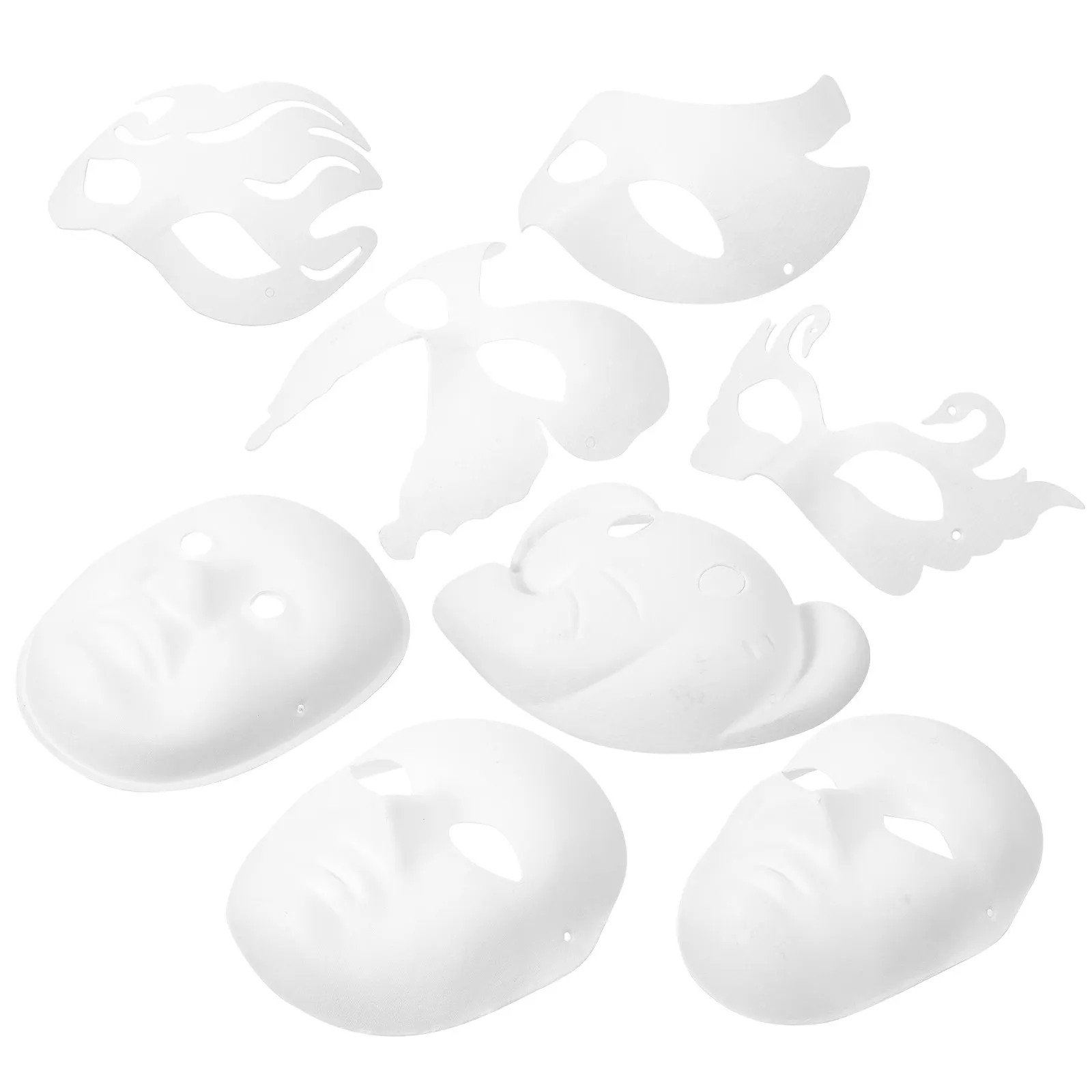 8Pcs DIY Blank White Face Masks Paper Pulp Paintable Masks for Halloween Masquerade Party Cosplay Decoration Masquerade Supplies