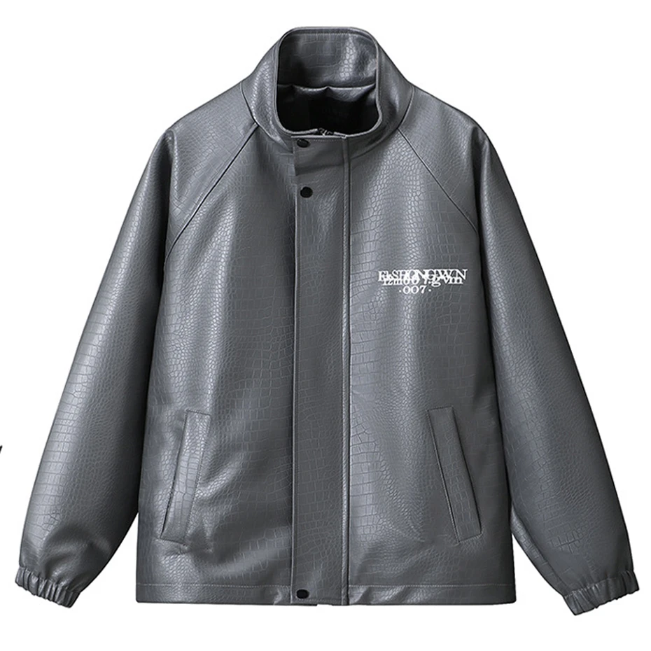 Stand-up Collar PU Jacket Men Motorcycle Biker Jacket Coat 12XL Plus Size Fashion Casual Jacket Male PU Coat Black