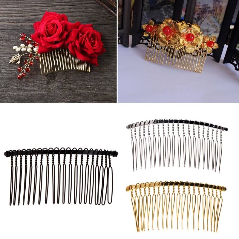 DIY 20 dentes grampo cabelo noiva pentes cabelo fio metal pente lateral véu casamento