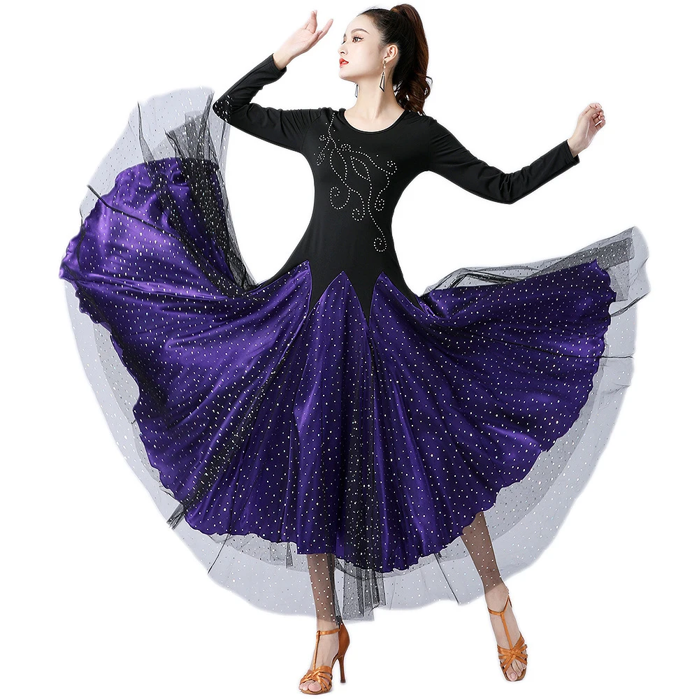 4 Color M-3XL 2025 New High Quality Waltz Dress Long Sleeve Ballroom Standard Competition Dance Dress Waltz Line Dance Clothing