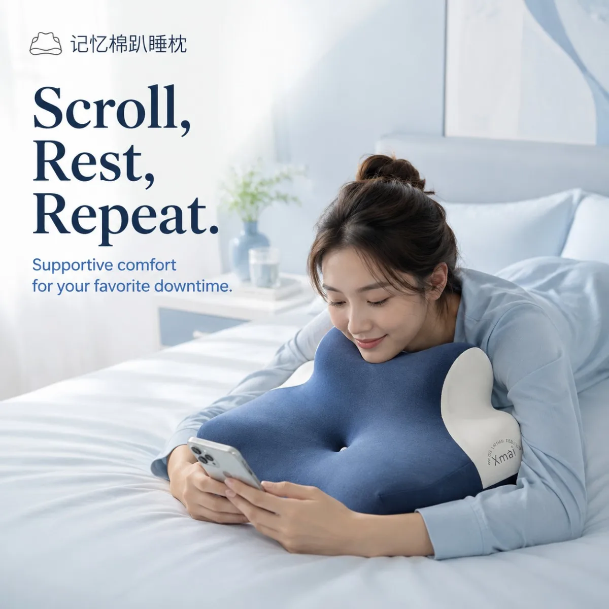 Premium Cool Silk Memory Cotton Pillow with Multi Functional Play Pillow, Neck Protection Pillow, Bedhead Cushion