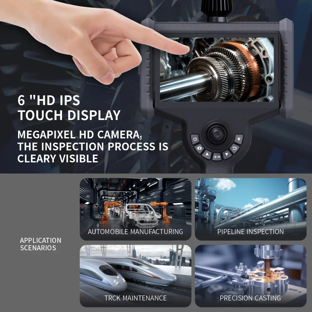 6'' Touch Screen 0.95mm Ultra-fine Industrial Borescope 1080P HD IP67 Waterproof NDT Inspection Camera for Precision Machining