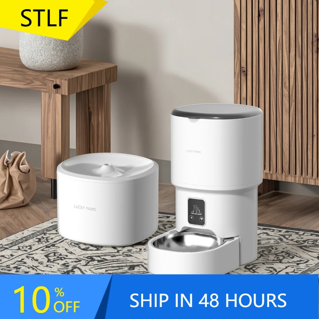 

STLFLarge Capacity Dry Wet Separation Graffiti WIFI Control Smart Pet Feeder & Automatic Water Dispenser 2 in1