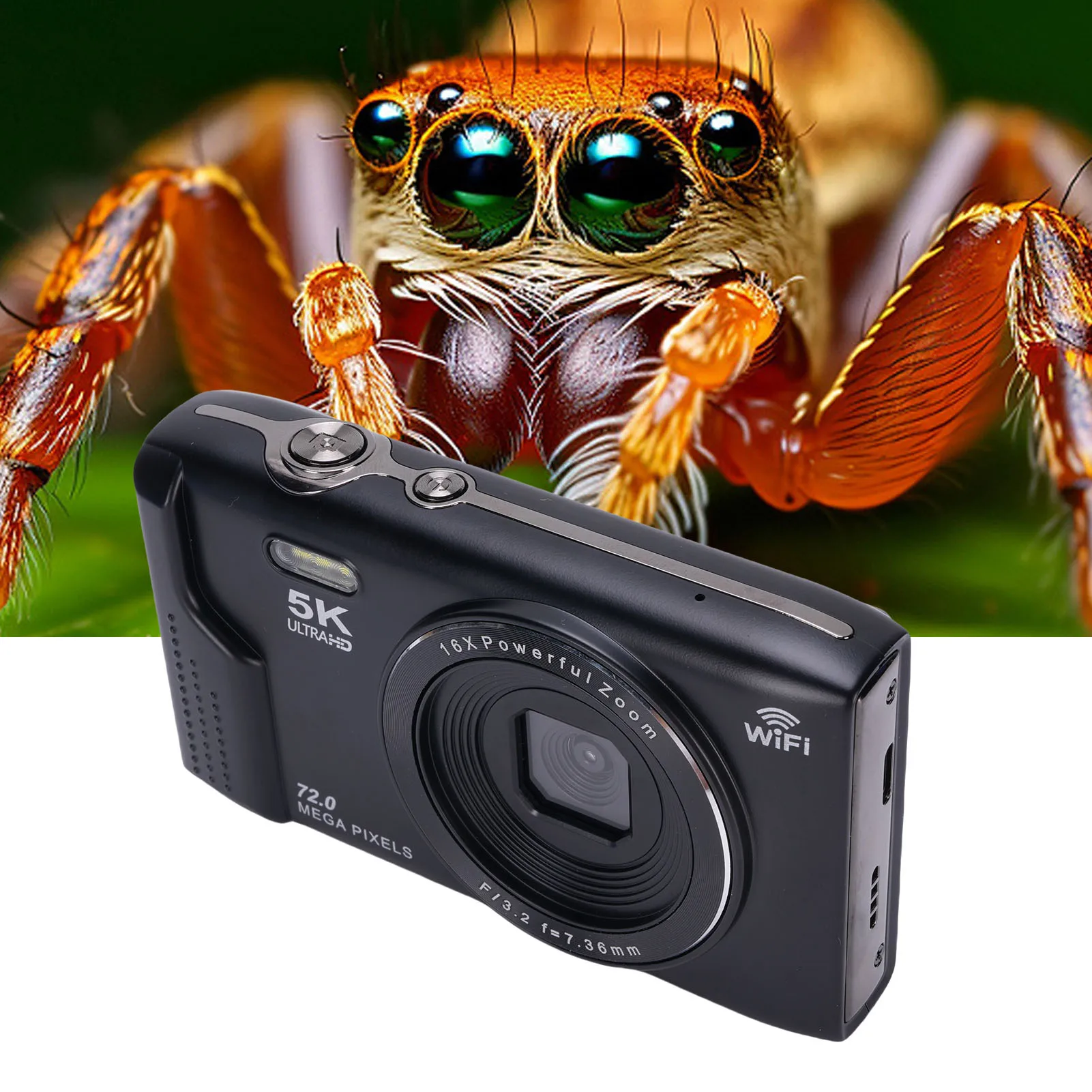 Cámara de viaje Vlog 72MP WiFi 16X Zoom 5K cámara Digital pantalla LCD de 2,8 pulgadas batería de 1200mAh luz de relleno LED para fotografía