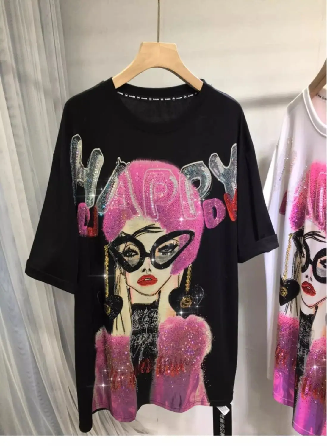 L-4XL Plus Size 150KG Women Rhinestone T Shirt Summer Print Ladies with Letter Big Size T-shirt for Woman Oversize Y2K Tee Tops