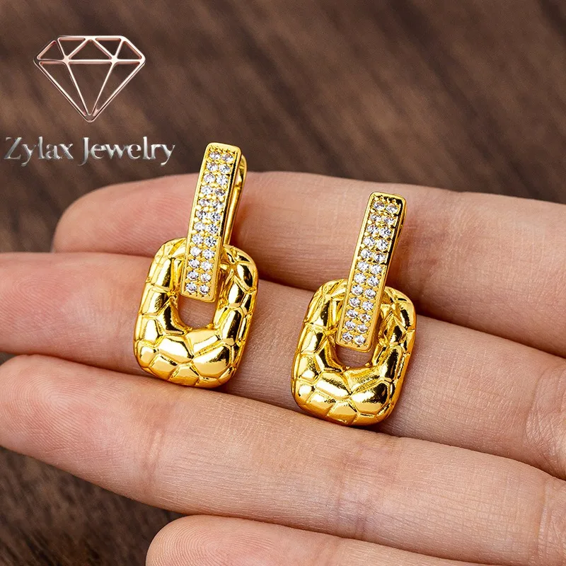 

Zylax Jewelry 24K Gold Zircon-Inlaid Geometric Square Earrings Women AU999 - 24K forged, AU999 certified, geometric square + zir