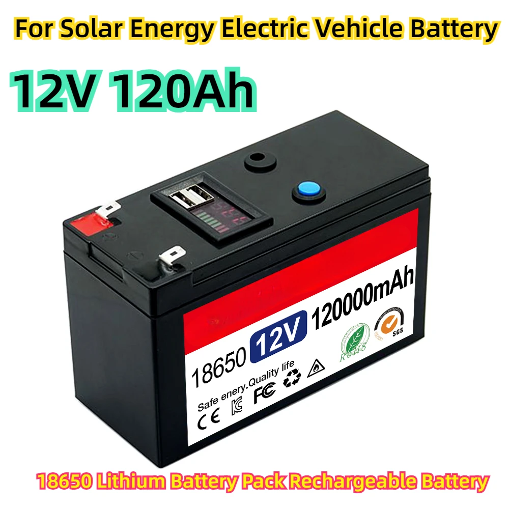 

For Solar Energy Electric Vehicle Battery+12.6v Charger 12V Battery 120Ah 18650 Lithium Battery Pack Rechargeable Battery