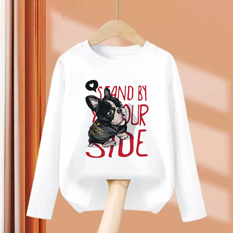 Long Sleeve Animals Cute French Bulldog T-Shirt Printed T Shirt Girls' Summer Funny Tops T-Shirts Cute Girls Clothing