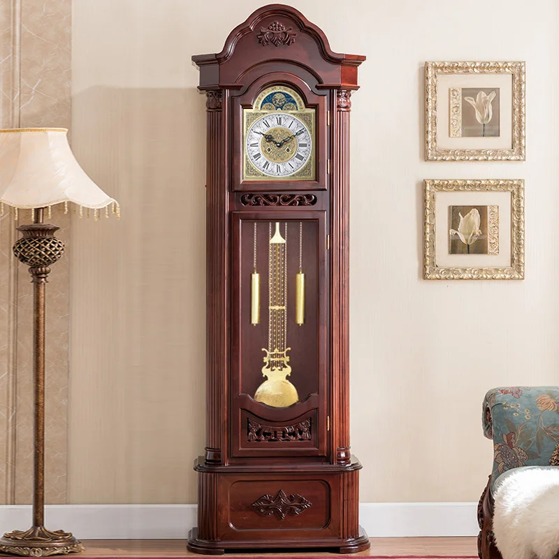 Mechanical pendulum clock European table Vertical Chinese clock North American floor Solid wood living room Atmosphe