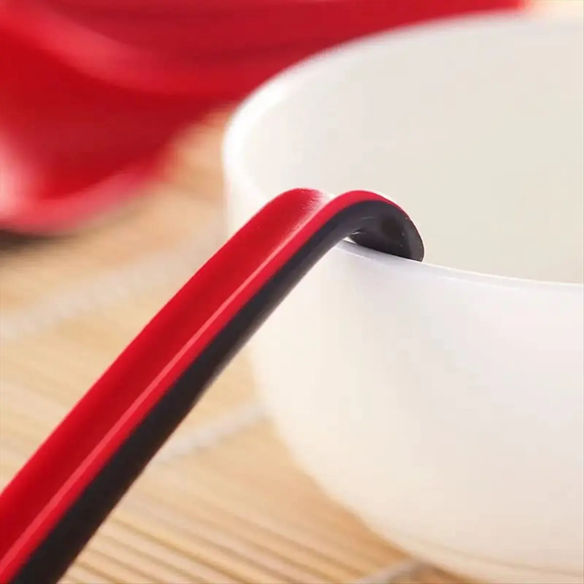 AB09 10PCS Red and Black Asian Soup Spoon with Hook-Chinese Style Spoon, Perfect for Rice Pho Ramen Noodle Soups