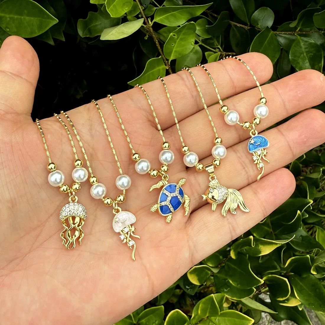 5 uds., collar con colgante de estrella de mar de tortuga azul para mujer, collar con dije femenino de playa de verano, cadena de cuentas, joyería bonita