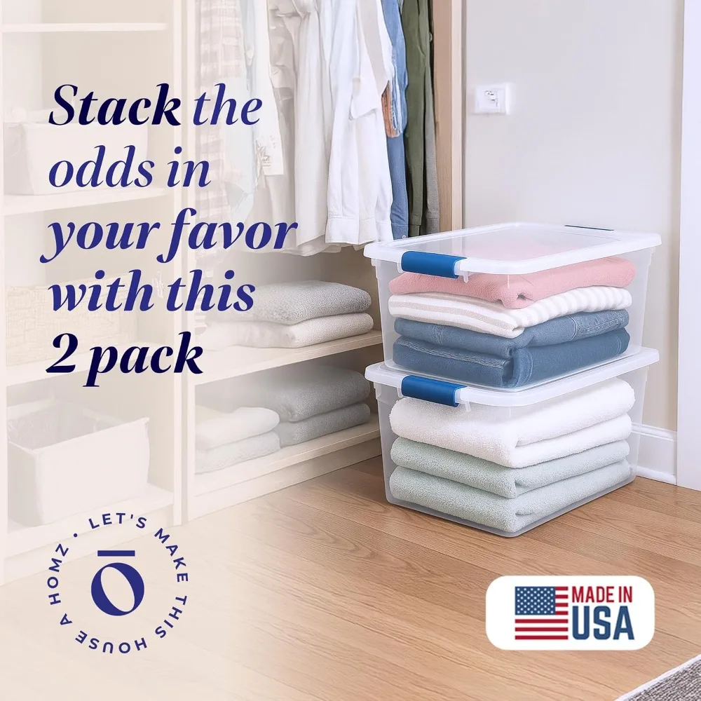 Clear Plastic Storage Bins w/Latching Lid 66Qt 2Pack Stackable Boxes Home Garage Office