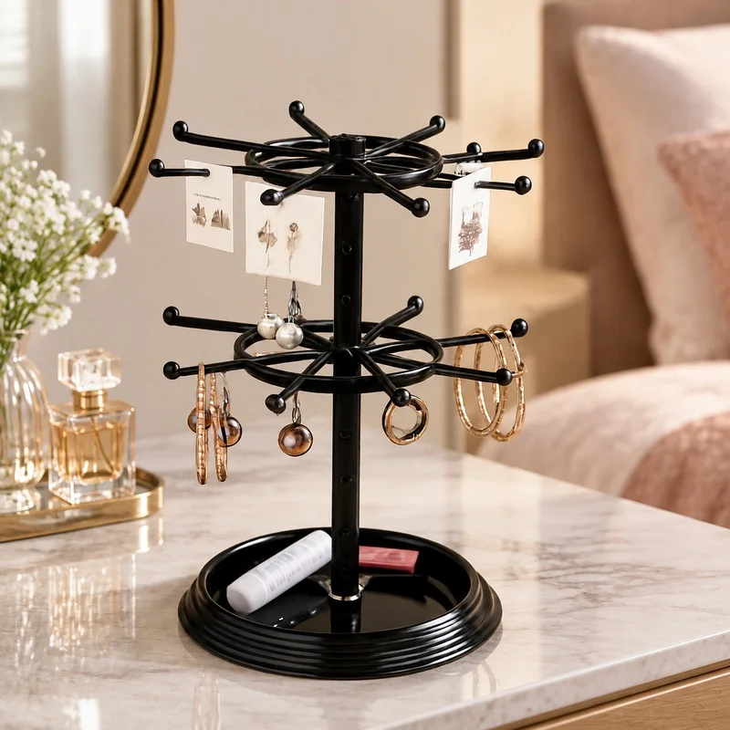 Rotating Multi-Level Jewelry Holder Display Rack for Bracelets, Necklaces, and Earrings