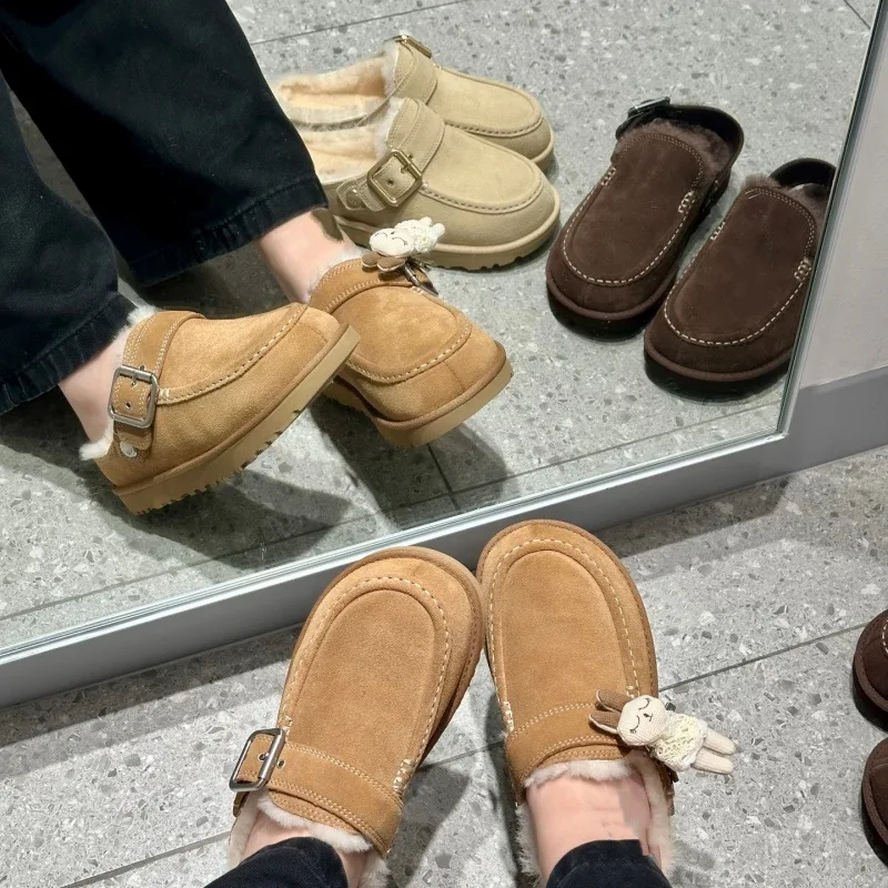 Kroger-Schuhe mit verstärkter Metallschnalle und Fleece-Futter, Halbschuhe aus Rindsleder mit Wollfutter, Sandalen mit verstärktem Fleece-Futter, Schneestiefel für Damen. – Detail 6