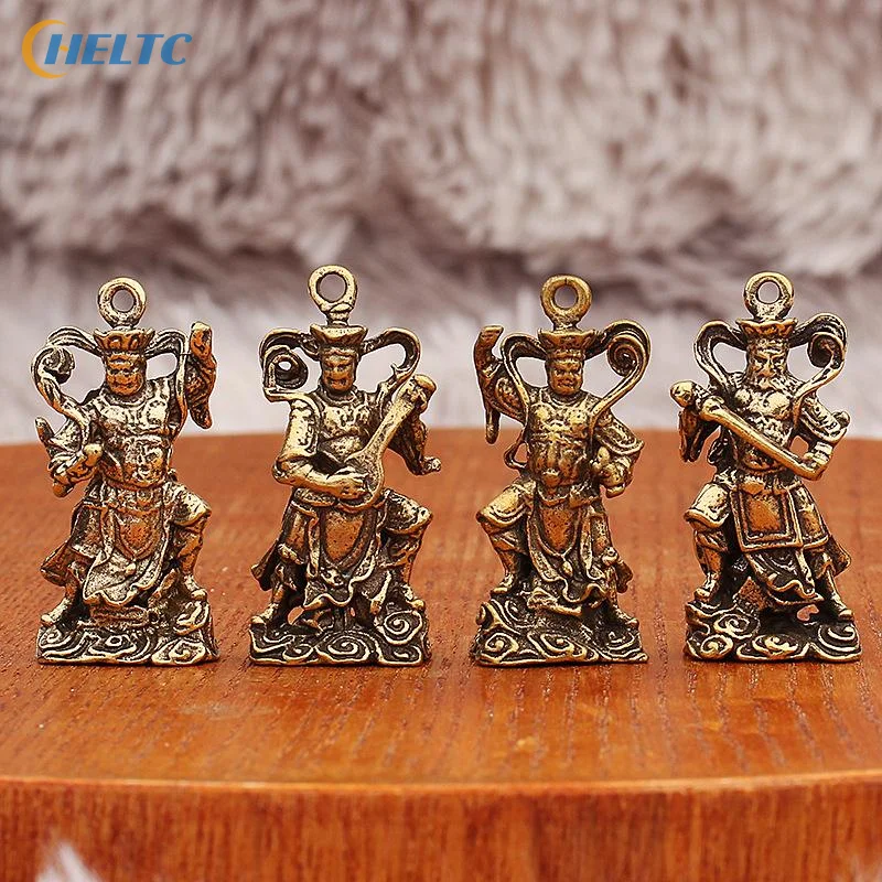 1Pcs Retro Brass Four Heavenly Kings Statues Desktop Ornaments Antique Miscellanea Buddha Bronze Carvings Vintage Bronzeware