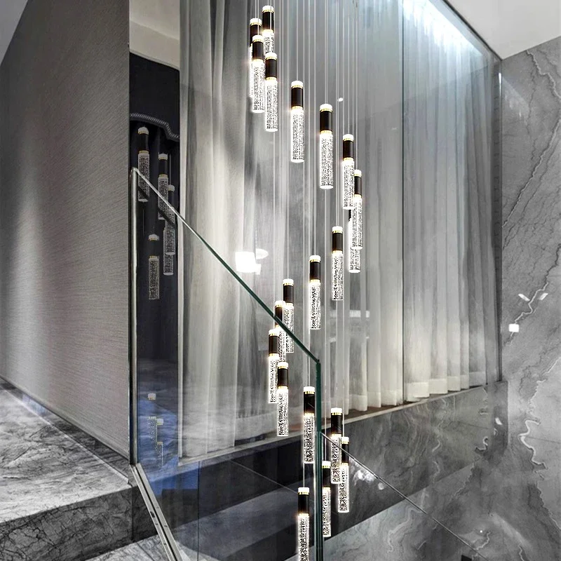 Escalier nordique LED lustre pour salon hôtel Villa pendentif lumières décor de luxe éclairage intérieur luminaire suspendu