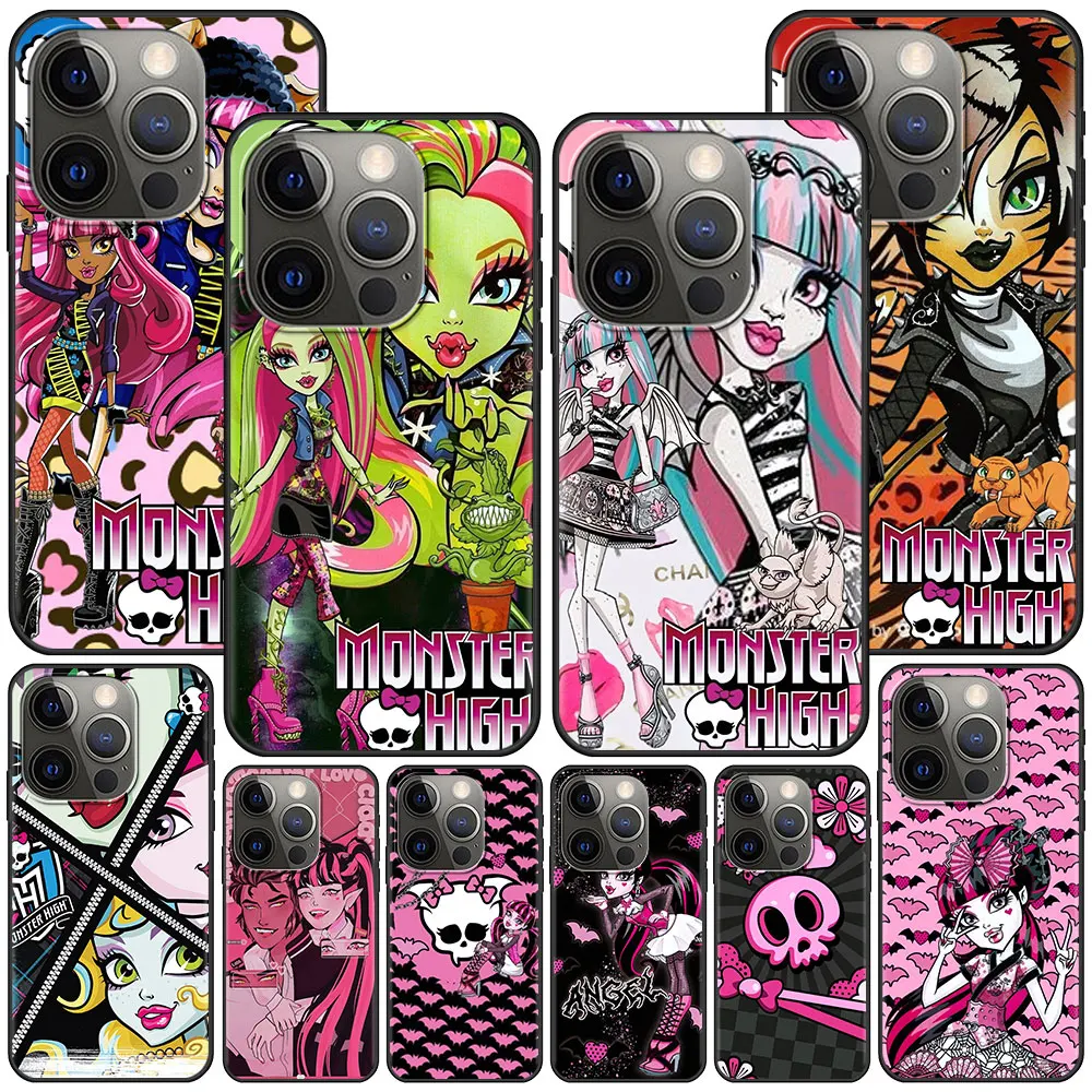 Cute Monsters High Case for Apple iPhone 14 11 7 SE 2020 8 X XS 13 12 Mini XR 15 Pro Max Silicone Black Soft Phone Cover